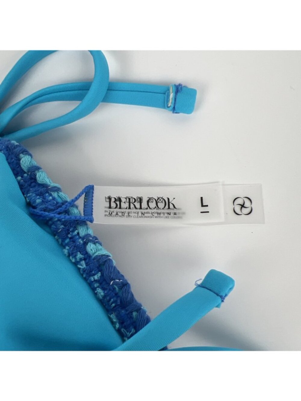 Berlook Crochet Bikini Set Large Teal Blue Striped Removable Cups NWT - Picture 4 of 5